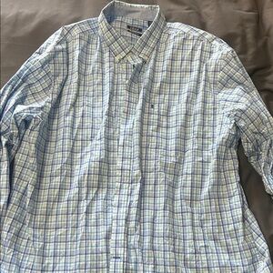 Izod Blue and Green Plaid Casual Button Down Shirt